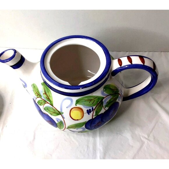 Plums Harvest LemonsTeapot Ceramic Vibrant Colors Hand painted 2000 Italy Vtg 6" - Picture 5 of 10